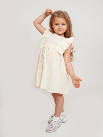 Купить 322-СЛ. Платье из муслина детское, хлопок 100% сливочный, р. 74,80,86,92 в Орле