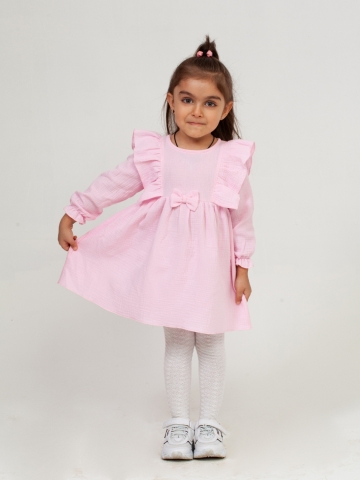Купить 321-Р. Платье из муслина детское, хлопок 100% розовый, р. 74,80,86,92 в Орле